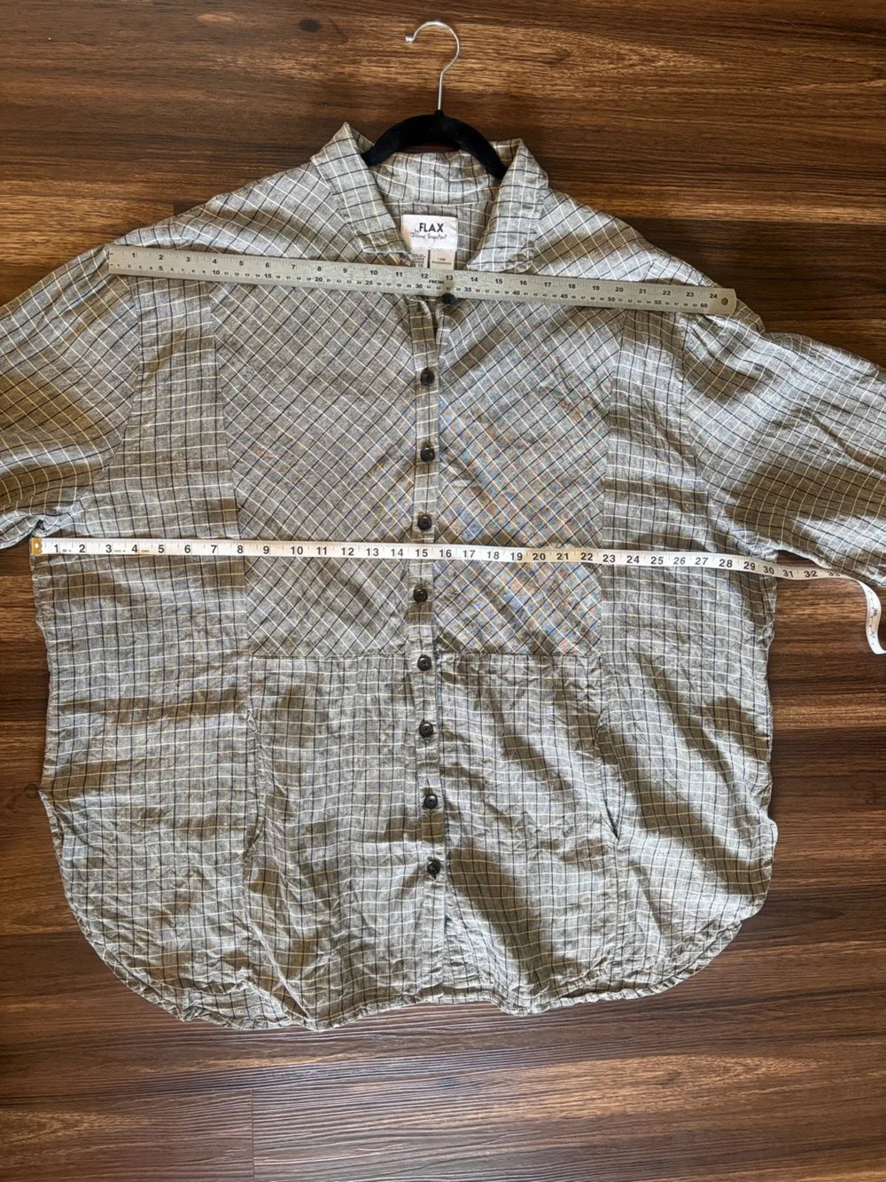 Flax Windowpane Linen Shirt Dress in Gray, black and Cream plaid - Picture 11 of 17